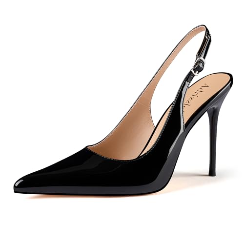 Image of Adrizzlein Slingback Heels for Women Stiletto High Heels Pumps | 4 inch Slingback Heels,Pointed Toe Heels,Closed Toe Heels,Sexy Elegant Wedding Shoes