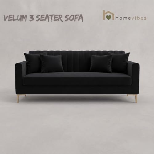 Image of Velum 3 Seater Sofa for Living Room & Office | Premium Fabric Upholstery | Solid Wood Frame | Comfortable Seating | 3 Years Warranty (Black, 3 Seater Sofa)
