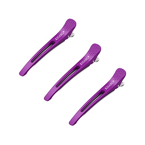KISARG ダッカール ヘアピン ヘアクリップ メンズ 美容師 プロ用 前髪 髪留め クリップ ブロッキング 跡がつかない ヘア ピン 大きめ ３本セット 11.5cm 紫の商品画像（Amazon）