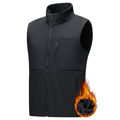 Image of Men's Soft Shell Vest Windproof Outerwear Vest Warm Inner Fleece Vest Waterproof Sleeveless Jacket
