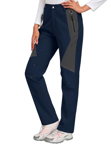 heekpek Pantaloni Trekking Donna Invernali Impermeabili Pantaloni Sci Softshell Vita Alta Pantalone da Neve Pantalone Termico Felpati per Montagna Snowboard, Blu Navy, S