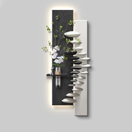 Décoration murale lumineuse en grès 3D avec espace hydroponique et LED noir
