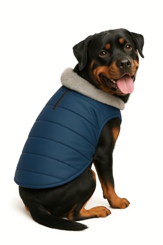 Image of The Pets Company Dog Winter Coat Jacket, Clothes, Windproof, Waterproof, Light Weight, Washable, Ultra Warm Thick Fleece Lined Dog Vest for Cold Weather Protection, (Navy, X-Large - 28 Inch)