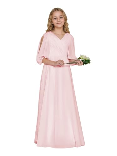 Girls V Neck Junior Bridesmaid Dress for Wedding Chiffon Flower Girl Wedding Party Dresses for Teen