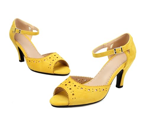 Elerhythm Women's Mary Jane Vintage Ankle Strap Wingtip Peep Toe Brogue Gatsby Heels Retro 1950s Pumps 1920s Victorian Shoes2