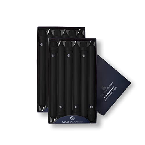 Image of Colonial Candle Unscented Taper Candle, Classic Collection, Black, 10 in, Pack of 12 - Up to 8 Hours Burn