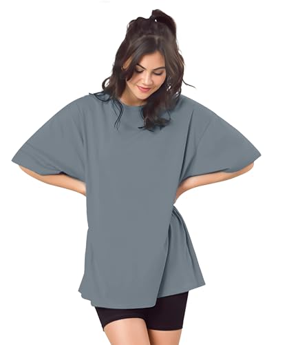 Image of SHODOX Women's Cotton Blend Oversized Drop Shoulder Solid T-Shirt(Pack of 1)