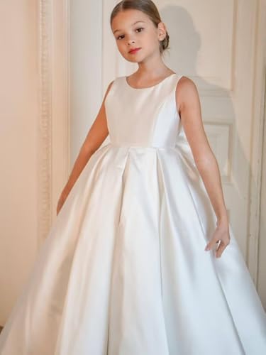 Satin A-line Flower Girl Dress for Wedding Sleeveless First Communion Dresses Floor Length Princess Pageant Gowns2