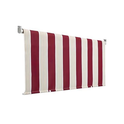 Toldo de caída a Rayas, Color Burdeos, 250 x 150 cm, toldo para Exterior con Rodillo de Aluminio, protección UV, Enganche al Techo Incluido
