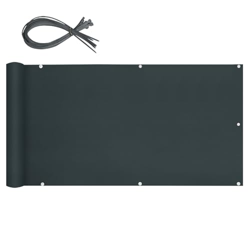 Sekey Balkon Sichtschutz Balkonabdeckung 80x600cm, Balkonsichtschutz Balkonverkleidung Oxford mit Nylon Kabelbinder, Blickdicht Wasserdicht Windschutz, Anthrazit