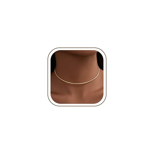 GoldGifts 14K Gold Plated Choker Necklace for Women Trendy Dainty Minimalist Thin Lightweight Collar Choker Waterproof Hypoallergenic Simple Necklace Open Cuff Bangle Wrap Jewelry