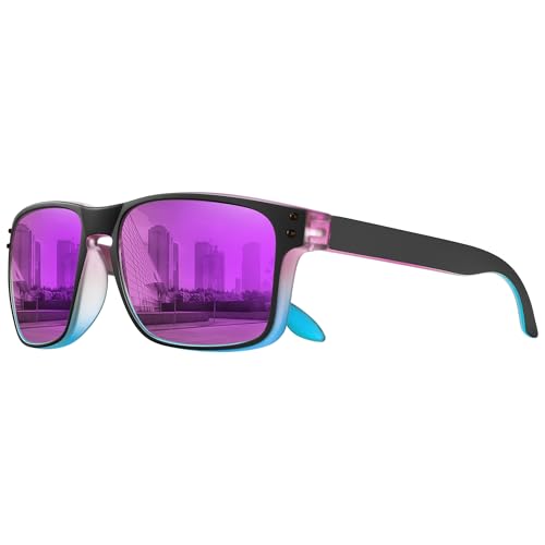 MEETSUN Polarized Sunglasses for Men Women Sports Driving Fishing Glasses UV400 Protection, Black Purple Blue Frame-purple Mirror Lens, standard