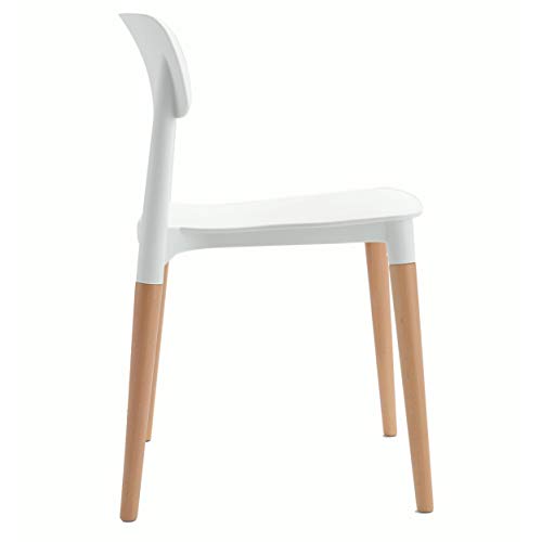 Image of Finch Fox Bella Molded ABS Plastic with Wood & American Mid-Century Styling Armless Side Dining Chairs for Home, Cafe, Restaurents, Living Room Chair in White Color (Set of 4)
