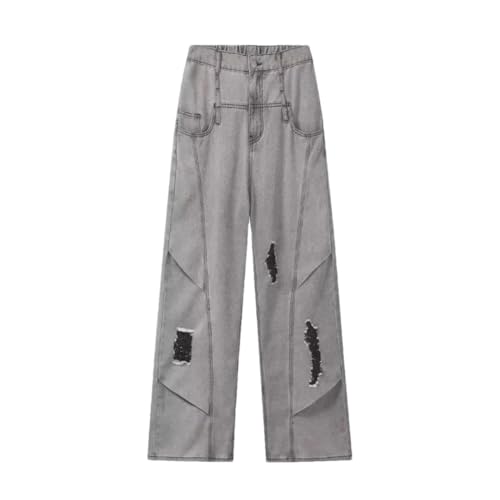 Men's American Retro Washing Scimitar Jeans Ripped Design Wide-Leg Trousers