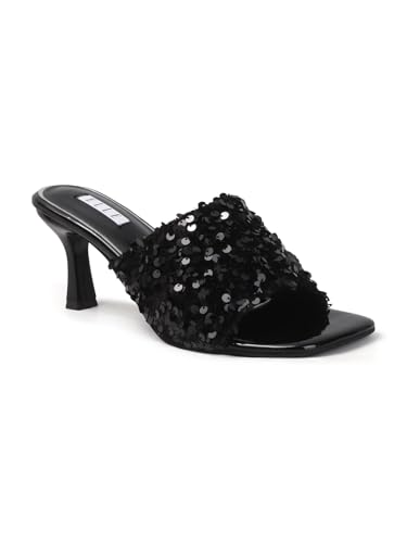 Image of ELLE Women's Sequin-Embellished Square-Toe Heeled Sandals