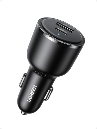 UGREEN 63W USB C Car Charger, 2 Ports Car Charger PD 36W/PPS 45W Super Fast Charging 2.0 & QC 18W, LED Light, for Galaxy S25/S24/S23/S22, iPhone 16 Pro Max, iPad, MacBook, Black