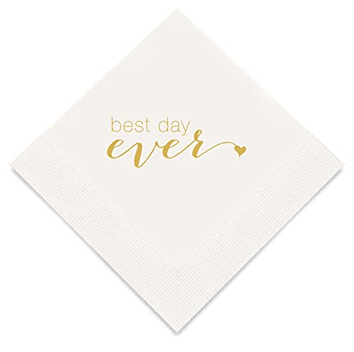 Weddingstar 3-Ply Gold Foil Cocktail Napkins White - Best Day Ever