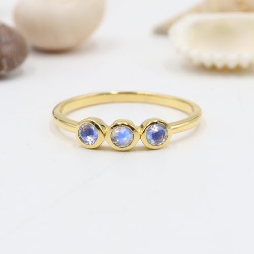 Bague pierre de lune 3 pierres en argent et or jaune pour alliance de mariage