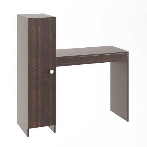 Image of Maria Wooden Study Table, Workstation, Computer, Laptop, WFH Office Desk, Gaming Table with Side Bookshelf Storage (Wenge)
