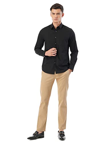 Image of FYLTR Men's Straight Fit Stretch Cotton Khaki Trousers with Elasticated Waistband -Soft Handfeel