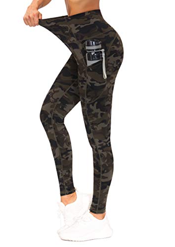 Image of THE GYM PEOPLE Thick High Waist Yoga Pants with Pockets, Tummy Control Workout Running Yoga Leggings for Women