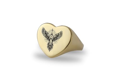 Bague signet Jésus gravée en forme de coeur et aigle pour femme