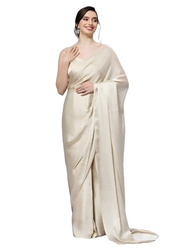 Image of FABIAN FASHION Women's Solid Japan Satin Silk Saree With Unstitched Blouse Piece for Wedding Saree