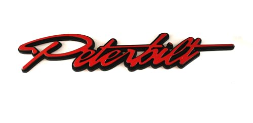 1pc New Custom Logo Name Emblem Plate Replacement for Peterbilt Side Front of Hood Accessory Grille (Black Red)