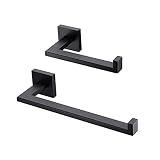 Miyili Matte Black Towel Rings and Toilet Paper Holder Set SUS 304 Stainless Steel 2-Piece Bathroom