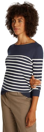 Tommy Hilfiger Damen Pullover Strickpullover, Mehrfarbig (Dark Night Navy/Ivory Petal Stp), XXS 1