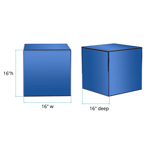 Image of Howard Elliott Collection Mirrored Finish Blue Cube Table Centerpiece, showpiece coffee table, stylish home decor accessory for bedroom or living room, measuring 16 x 16 x 16 inches