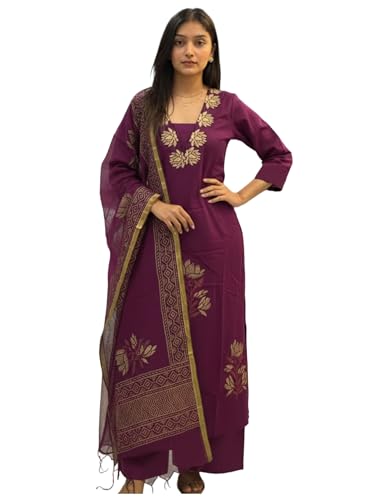 Image of ANNI Designer Women's Rayon Viscose Straight fit Printed Embroidered Kurta with Pant & Dupatta | Ethnic Kurta Set for Women | Daily, Office & Festive Traditional