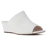 Absatzhöhe: 4,4 cm RF ROOM OF FASHION Damen True Wide Wide Wide Open Toe Slip On Low Plateau Heel Wedge Pumps - Plus Size Friendly, Wei� (Weißer Pu-(läuft groß. Bestellen Sie eine volle Größe nach unten).), 37.5 EU