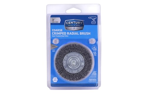 Image of Century Drill & Tool 76431 3 inch Durable Coarse Crimped Radial Wire Brush, 1 /4 inch Drill Shank, 4,500 RPM - Ideal for Rust /Paint Removal, Deburring, & More