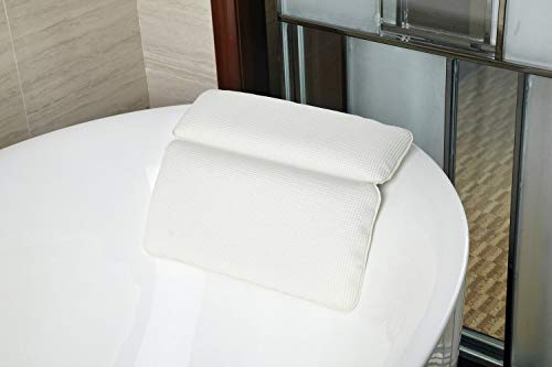 Kapmore White Bath Pillow with 7 Strong Suction Cups Waterproof Head Neck Cushioned Provides Head, Neck, Shoulder Support in Tub (White)