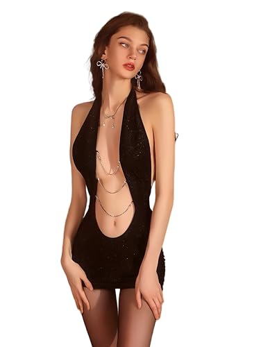 Acariciar Women's Sexy Deep V Neck Bodycon Dress Club Party Short Mini Dresses Sleeve Sheer Mini Party Sheath Dress (US, Alpha, 1X, X-Large, Regular, Regular, Black, Dress)