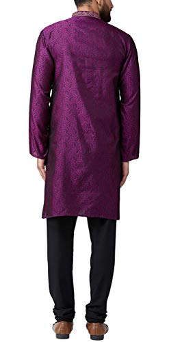 Image of SOJANYA (Since 1958 Mens Maroon Jacquard Silk Kurta and Black Churidaar Pyjama Set