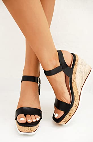 Image of Coutgo Women's Espadrille Wedge Platform Sandals Open Toe Ankle Buckle Strap Casual Summer Shoes