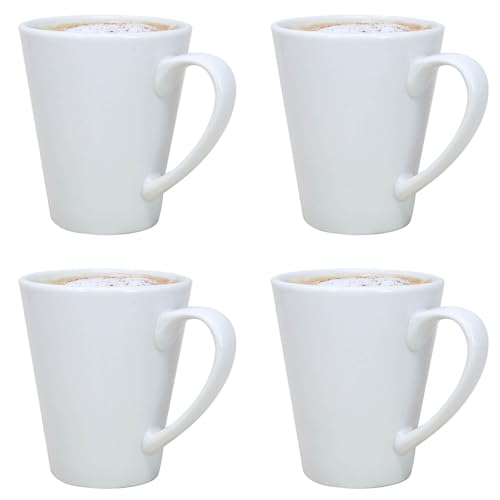 UNIQUE HOME LIVING Coffee Mug Set of 4, 340ml White Porcelain Coffee Mugs for Milk Hot Cocoa Latte Coffee Mugs with Handle, Tea Mugs, Microwave and Dishwasher Safe