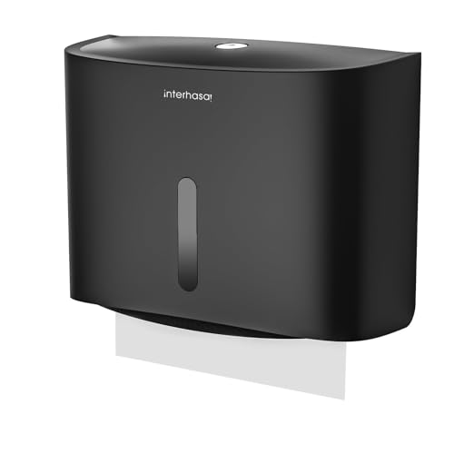 nterhasa! Wall Mounted Tissue Dispenser Manual Hand Paper Towel Dispenser with 200 Sheets Capacity Key Lock for Security ABS Plastic 278 * 102 * 215mm 0.52kg Black