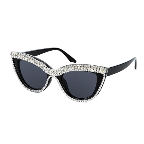 FEISEDY Women Oversized Diamond Sunglasses Fashion Cat Eye Rhinestone Sunglasses Jeweled Frame Costume Party B2360