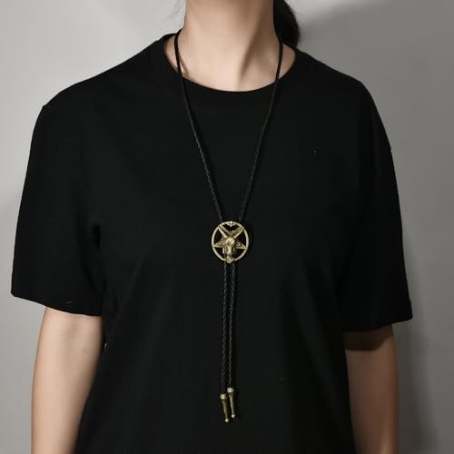 Image of Joxevyia Bolo Tie for Men Vintage Cow Skull Leather Rope Western Cowboy Necktie Vintage Bola Tie Gift for Him