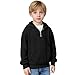Boys' Waffle Knit Hooded Sweatshirt Kids Long Sleeve Quarter Zip Pullover Hoodies with Pocket Fashion Clothes Black