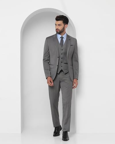Image of Blackberrys Men Polyester Solid Slim Burgundy Peak Suit