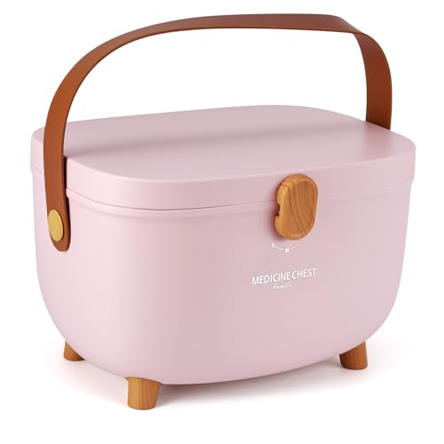 ZONJIE Medicine Storage Box, 2-Layer Large Medication Storage Box Organiser, Plastic Oval First Aid Boxes Portable Medicine Suitcase for Home Office School Dorm (Pink)