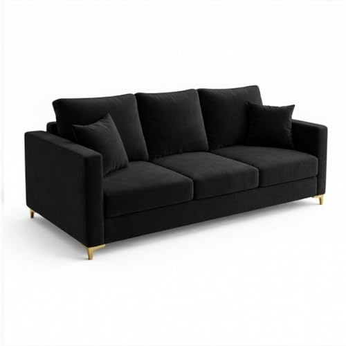 Image of Hayes Rich Velvet Suede 3+1+1 Seater Sofa Set | Golden Aesthetic Legs | Soft Touch Comfort | 5 Person Seating | Modern Living Room Set (Black)