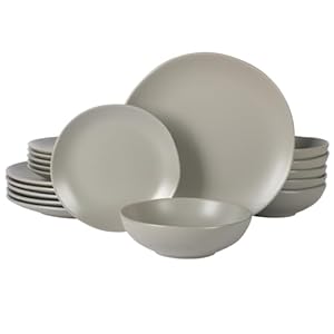 Gibson Home Bethel 18 Piece Plates and Bowls Ceramic Stoneware Organic Shape Dinnerware Set (Service for 6) – Matte Grey