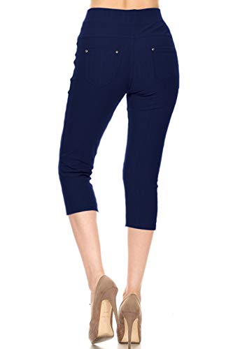 Leggings Depot Women's Cotton Blend Stretch Pull-on Capri Jeggings with Pockets-J04-CA-2X3X-DENIMBLUE - Image 4