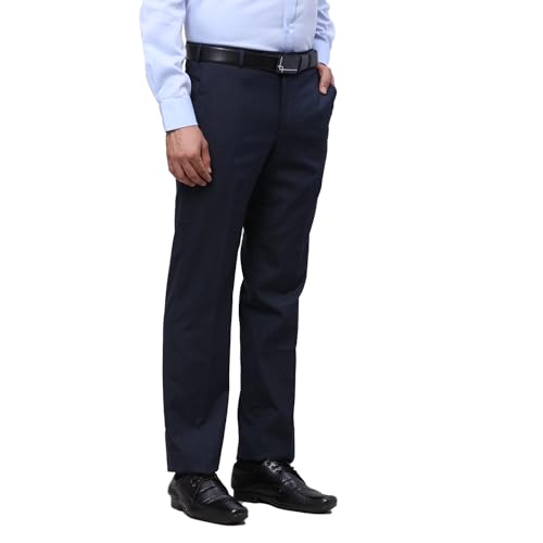 Image of Park Avenue Men Regular Fit Stripe Pattern Poly Viscose Blend Flat Front Formal Trouser