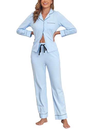 Veseacky 100% Cotton Pajamas for Women Set Long Sleeve Button Down Sleepwear Soft Pjs Lounge Sets...